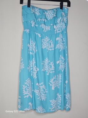 escapada Teal and White Patterned Summer Top Strapless